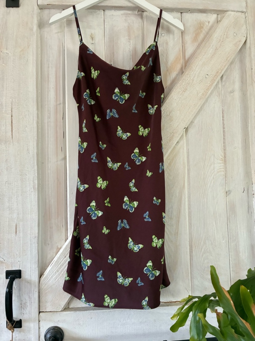Urban Outfitters Burgundy Butterfly Slip Midi Dress